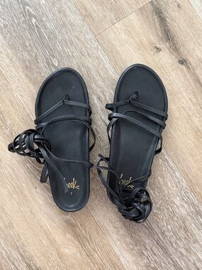 Never Worn - beek Black Lace-Up Strappy Women's Sandals